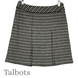 Talbots Black Cream Herringbone Wool Blend Academia Pleated Skirt NWOT Size 2P